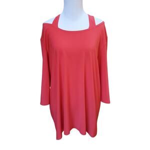 Clara Sun Woo Coral Pink Cold Shoulder Top 3/4 Sleeve Sz 1X